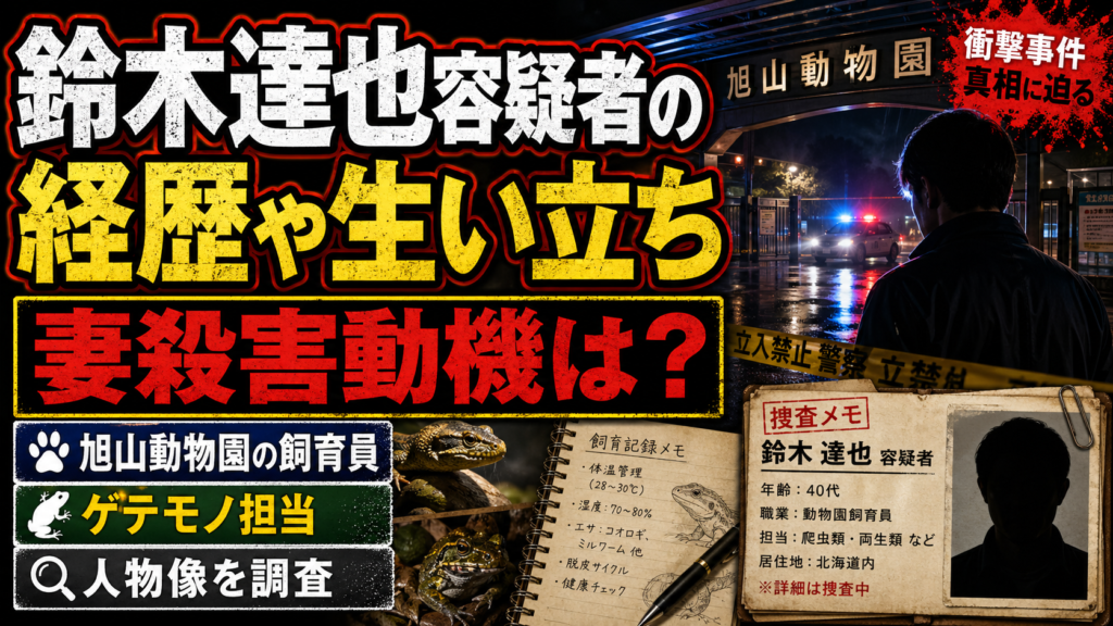 鈴木達也容疑者の経歴や生い立ちまとめ！ゲテモノ担当飼育員の妻殺害動機は？