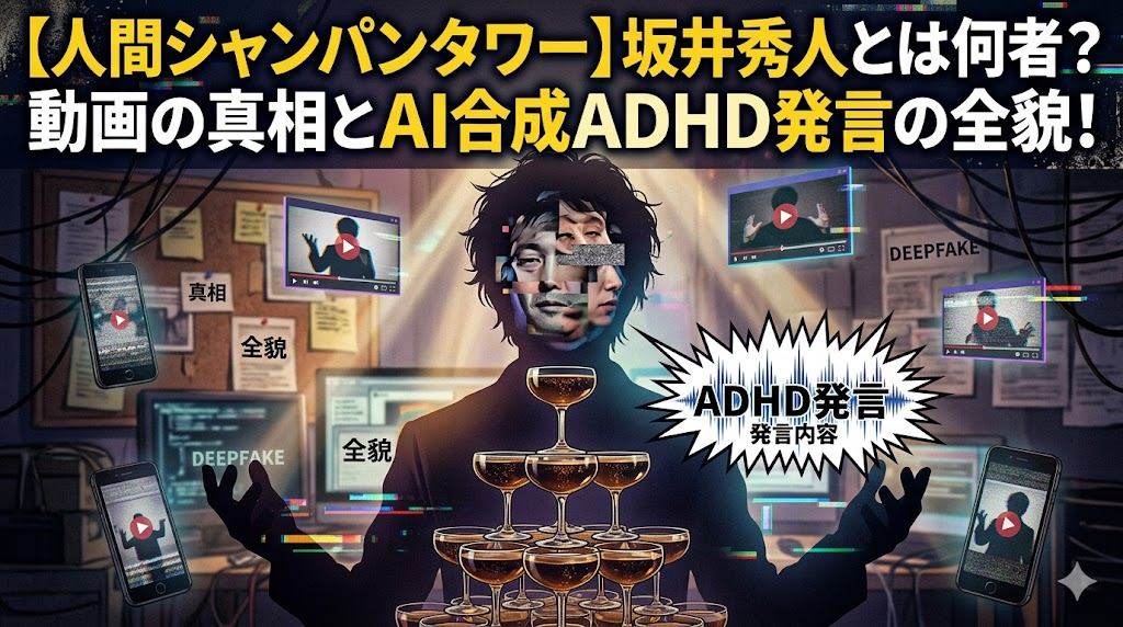 【人間シャンパンタワー】坂井秀人とは何者？動画の真相とAI合成ADHD発言の全貌！